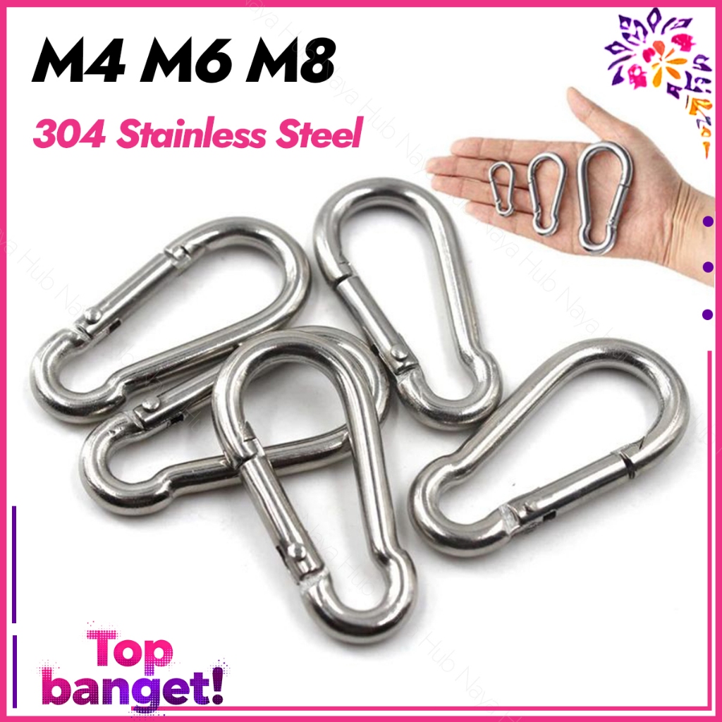 GANTUNGAN 304 สแตนเลสCarabiner 4 ซม.6 ซม.8 ซม.CarabinerพวงกุญแจCarabiner Snap Hook Carabinerชุบสังกะ