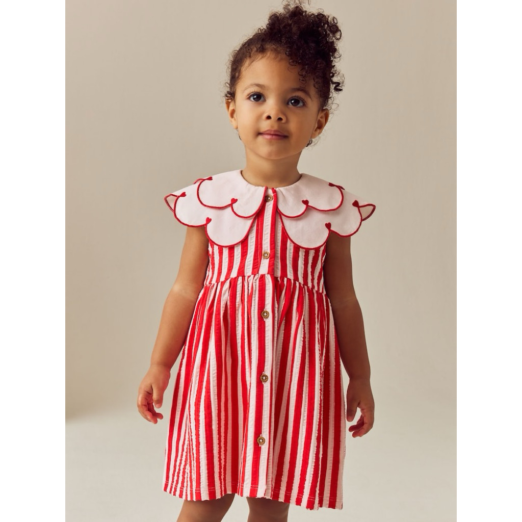Pr@love NEXT ชุดเดรสฤดูร้อนคอปกสีแดงหัวใจ (3ms-7yrs)