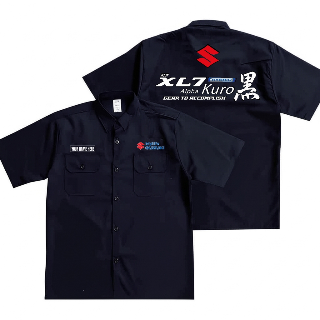 KEMEJA XL7 ALPHA KURO - SUZUKI XL7 ALPHA KURO HYBRID SHIRT - ฟรี NAME TAG - Basic Workshirts สินค้าค