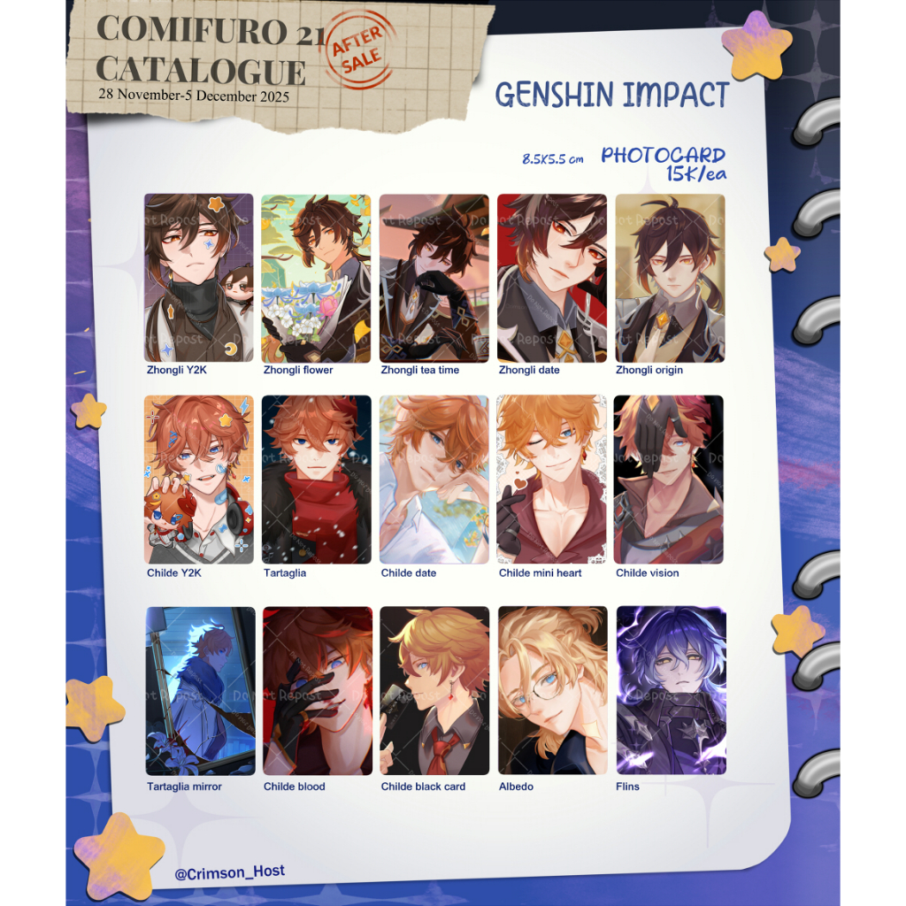[READY] Photocard Genshin Impact zhongli tartaglia albedo flins chongyun Wanderer