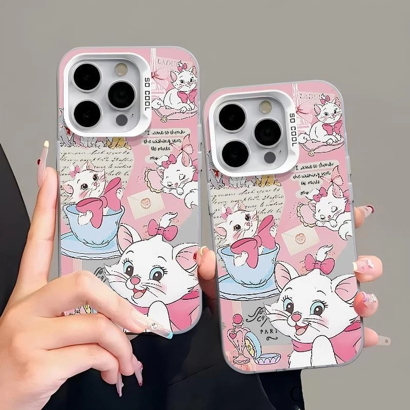 พรีเมี่ยม Matte Hologram Imd Polyคาร์บอเนต Marry Cat สีชมพู Cutie Case IPHONE 7 8 SE 2020 7+ 8+ X XS