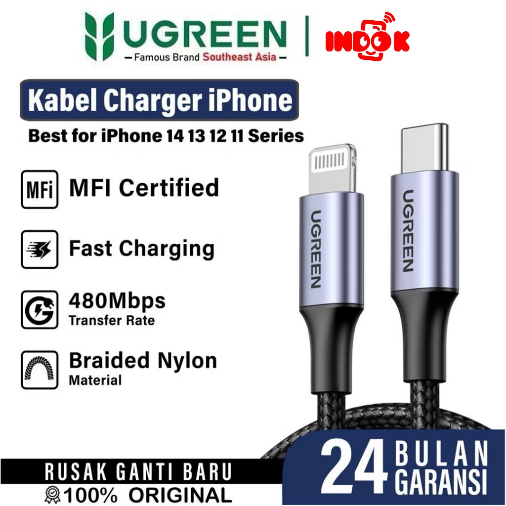 UGREEN MFi สายชาร์จเร็ว 20W 2M Nylon || Ugreen สายชาร์จเร็ว iPhone 20W 2M Nylon 60761