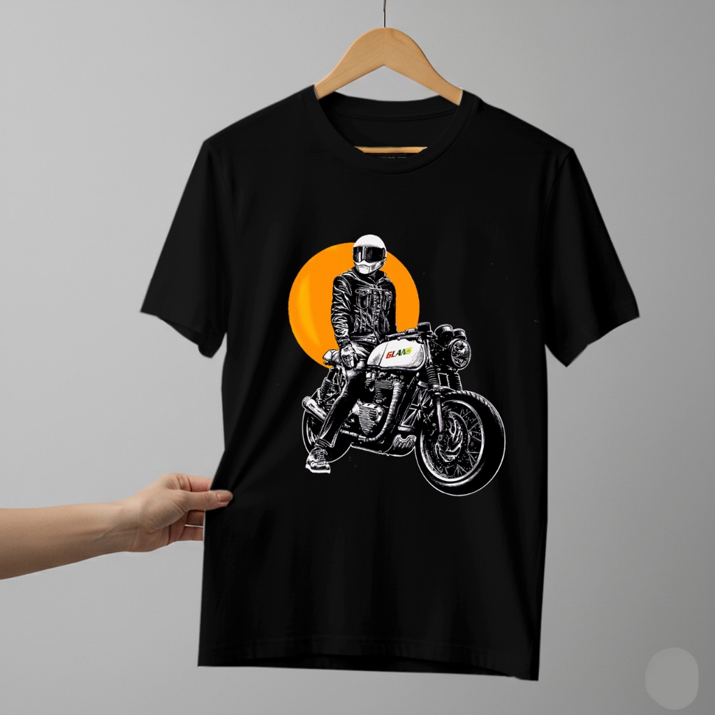 KATUN SKD - เสื้อยืดผู้ชาย มอเตอร์ไซค์แขนสั้น สีดํา ผ้าคอตตอนเนื้อนุ่ม