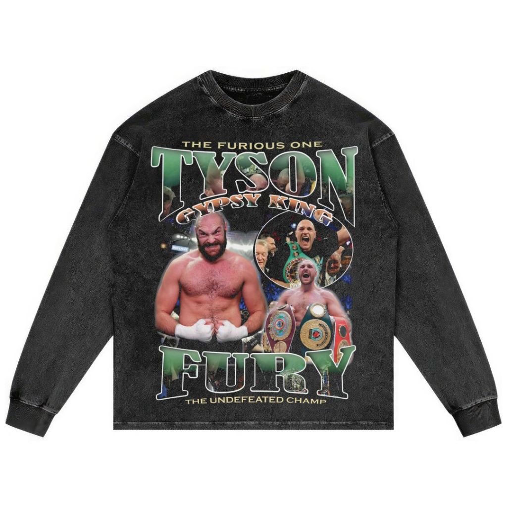 Psycho Crucify "Tyson Fury" เสื้อยืดแขนยาวขนาดใหญ่ | ล้างหิน | เสื้อยืดโอเวอร์ไซส์ | วินเทจ | สูงสุด