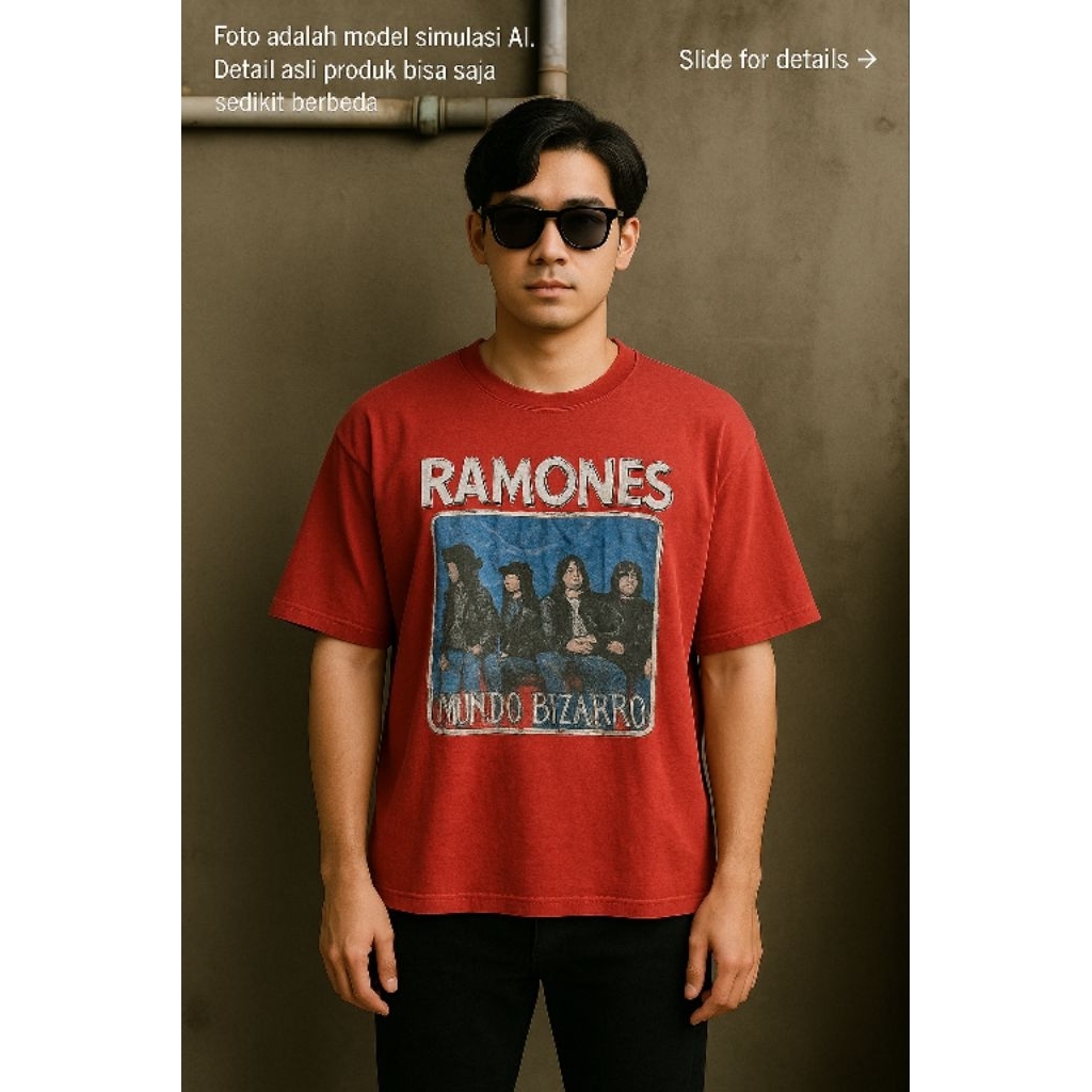 เสื้อยืด B4ND R4M0NE5 (ตัดแท็ก) ไซส์ M oversize (P62 x W58)