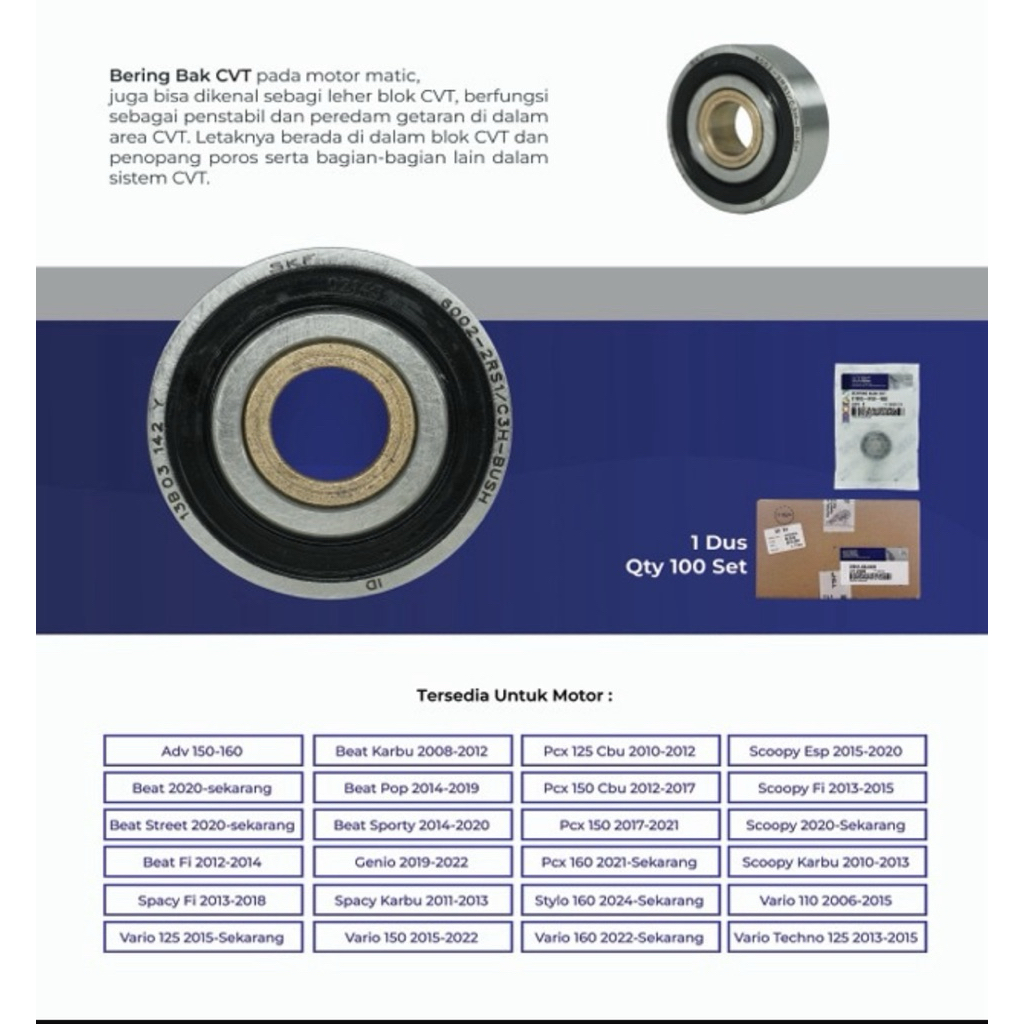 แบริ่ง cvt beat fi bak cvt บล็อกคอผสม cvt vario beat Scoopy original YSP Lahar Bearing Block CVT 600