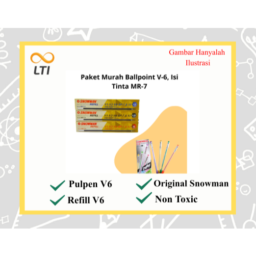 Snowman V6 School Stationery Package [2 ชิ้น] และ MR7 Pen Ink Refill 1 DOZEN - ECOMICAL