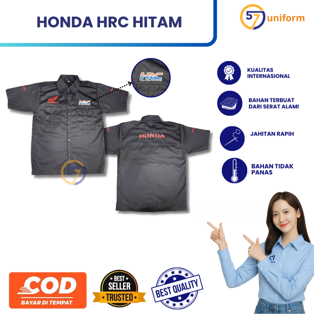 KEMEJA Honda HRC เสื้อเชิ้ตมาตรฐานผู้ชายสีดํา | ชุด HRC | เสื้อทํางาน Honda HRC | เสื้อยานยนต์ฮอนด้า