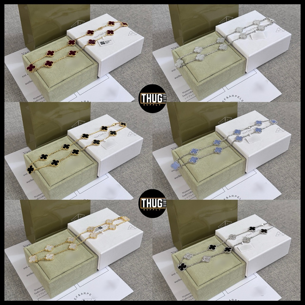 สร้อยคอ LONG VAN CLEEE & ARPLS VCA 5 VINTAGE ALHAMBRA VC CLOVER LEAF FLOWER PEARL PLATED GOLD S925 S