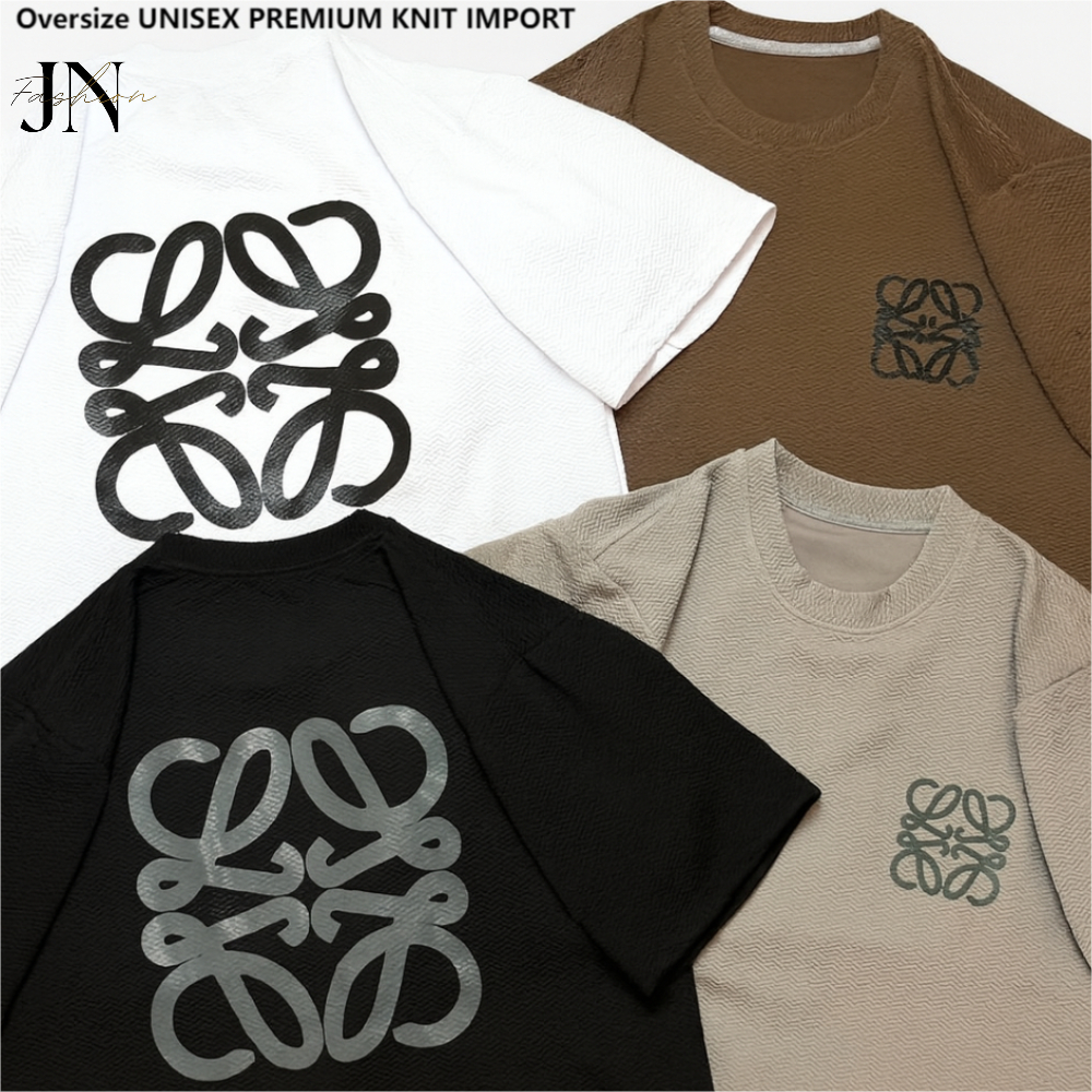 Unisex Oversize เสื้อยืดโลโก้ L0EWE Monogram Big & Small (พิมพ์ลายนูน) Premium Knit Import Oversize 