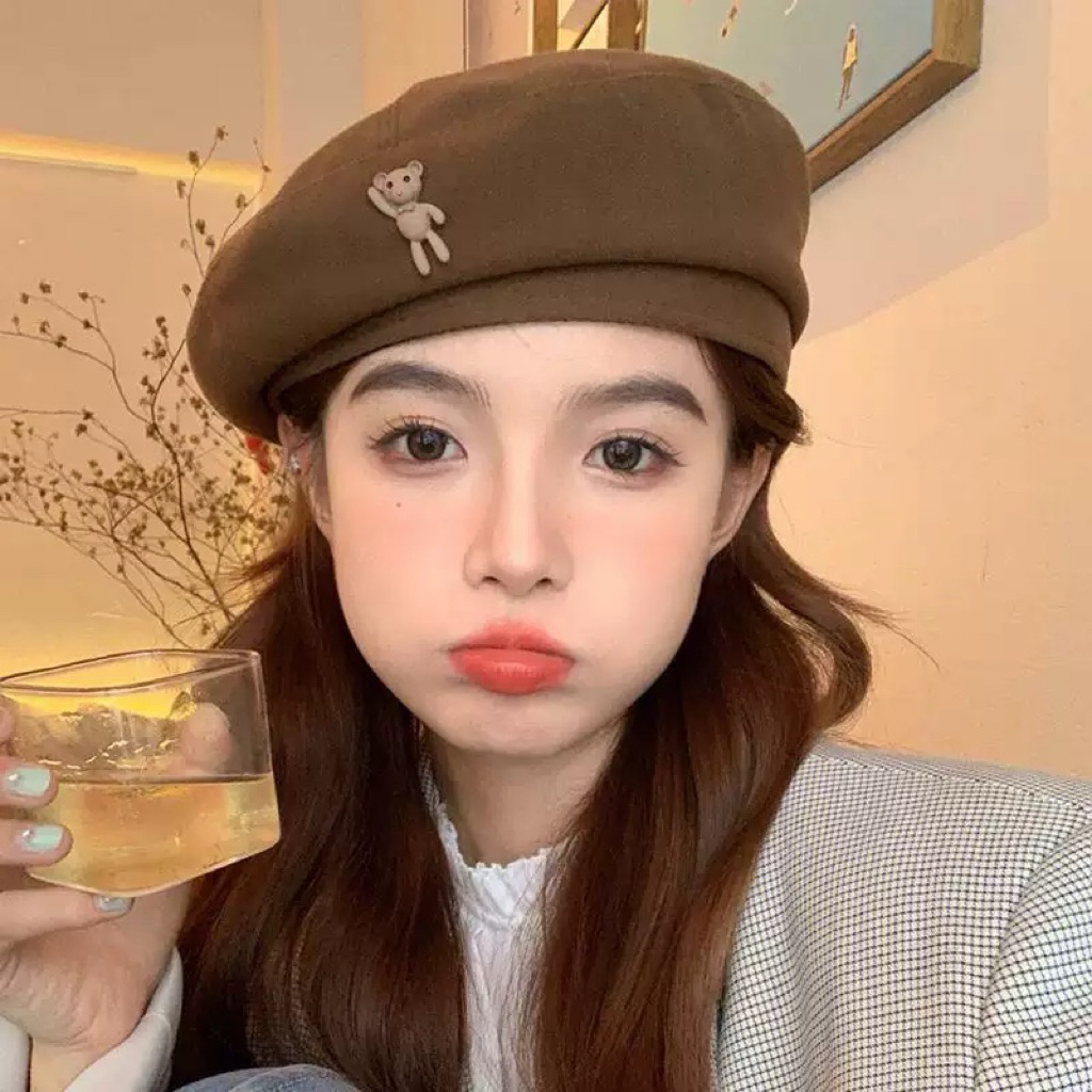 หมวกเบเร่ต์แปดเหลี่ยมหมวกเบเร่ต์สีดําสไตล์ย้อนยุคเกาหลี CAHAYA s52