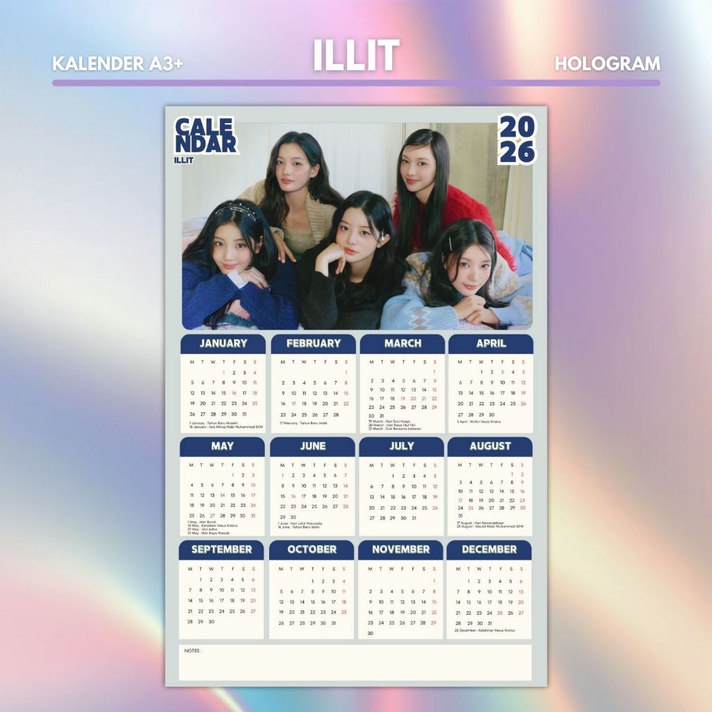 HOLOGRAM 2026 CALENDAR ILLIT KPOP UNOFFICIAL GLLIT IROHA MINJU MOKA WHANEE YUNAH