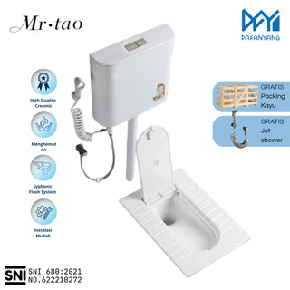 Kloset Jongkok Mr.Tao 1 Set SNI Dengan Penutup + Watertank Flush - Free Packing Kayu | Toilet WC Keramik Kamar Mandi Jet Shower Flush set