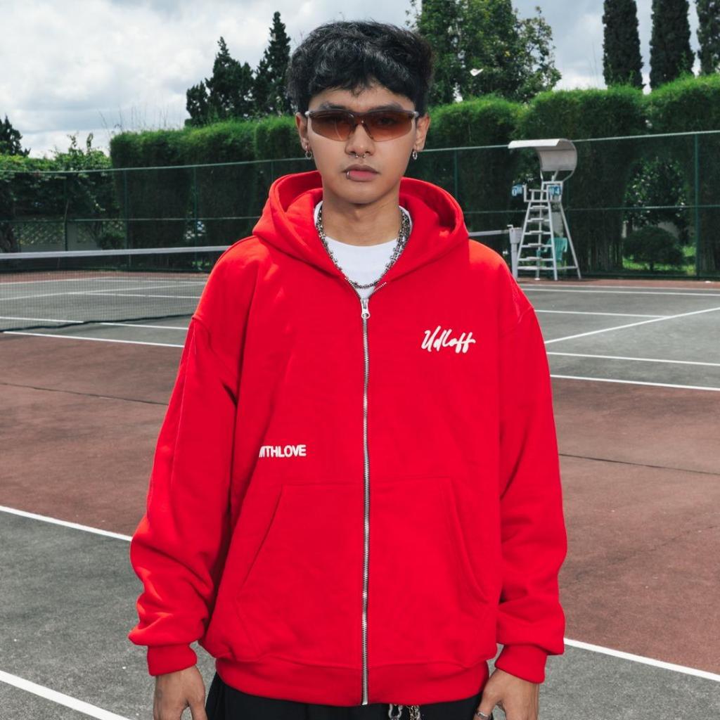 Udloff Hoodie Boxy Zipper Red Fluffy 330 Gsm Unisex / Premium Hoodie