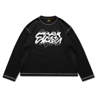 Popsicles Longsleeve Boxy Lengan Panjang Stiching Star Shadow- Kaos Boxy Crop Longsleeve Stiching White