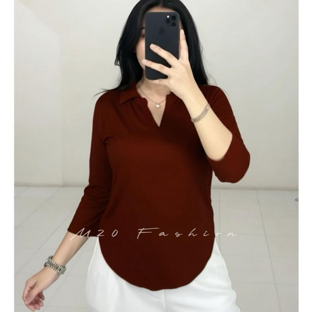 JONNA TOP l Womens Basic Korean Style TOP l เสื้อโปโลแฟชั่นสตรี 7/8 Sleeve Plain (8006)