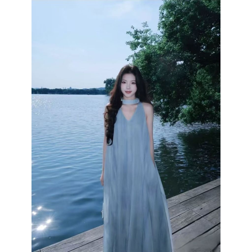 CANDY QY-421 Beach Ocean ชุดเดรสยาวซับในนําเข้าเกาหลี