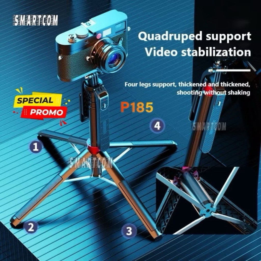 SMARTCOM - ขาตั้งกล้องบลูทูธ P180 P185 Selfie Stick รีโมทคอนโทรล Hand Stabilizer HP 360 องศาความสูง 