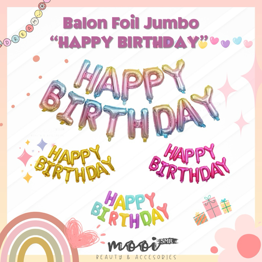 ลูกโป่งฟอยล์จัมโบ้ ตัวอักษรทุน HAPPY BIRTHDAY