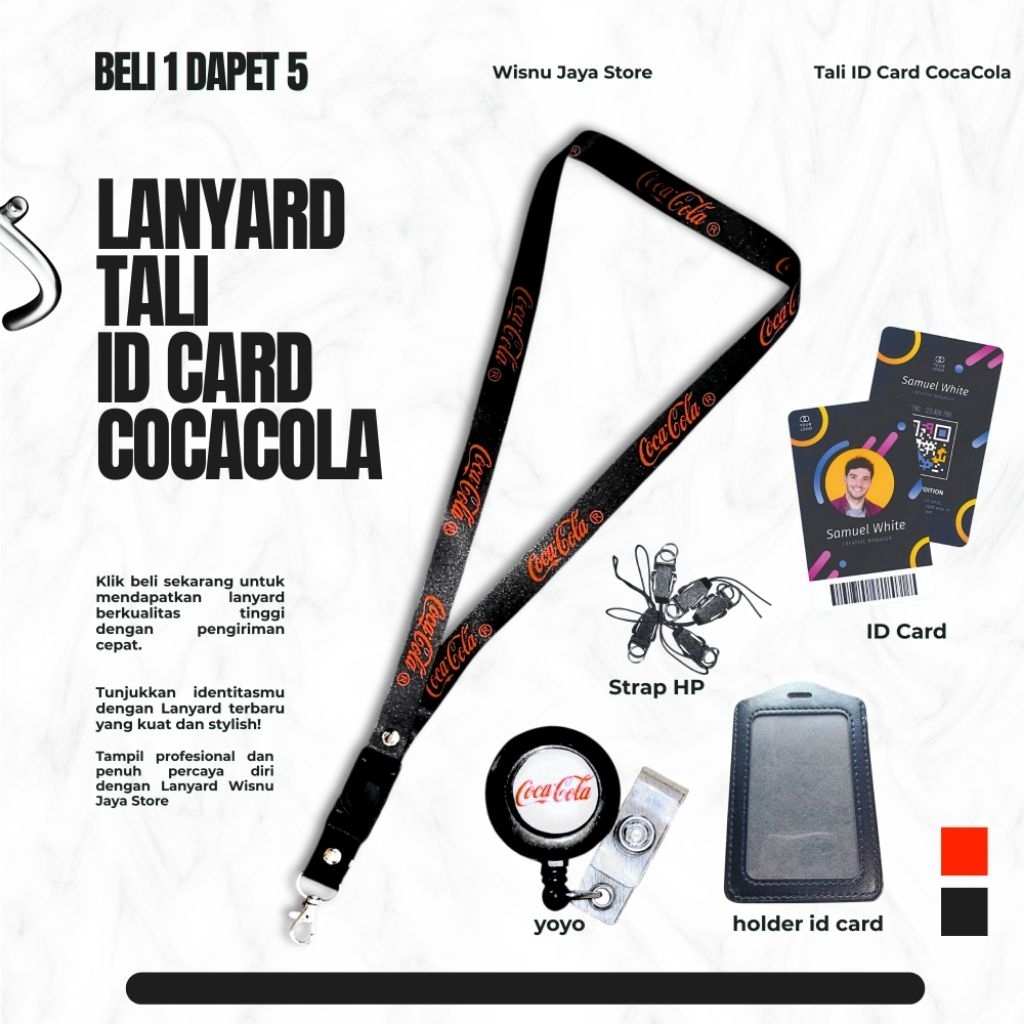 MERAH COCACOLA 2-COLOR ID CARD LANYARD (สีดํา & แดง) QUALITY