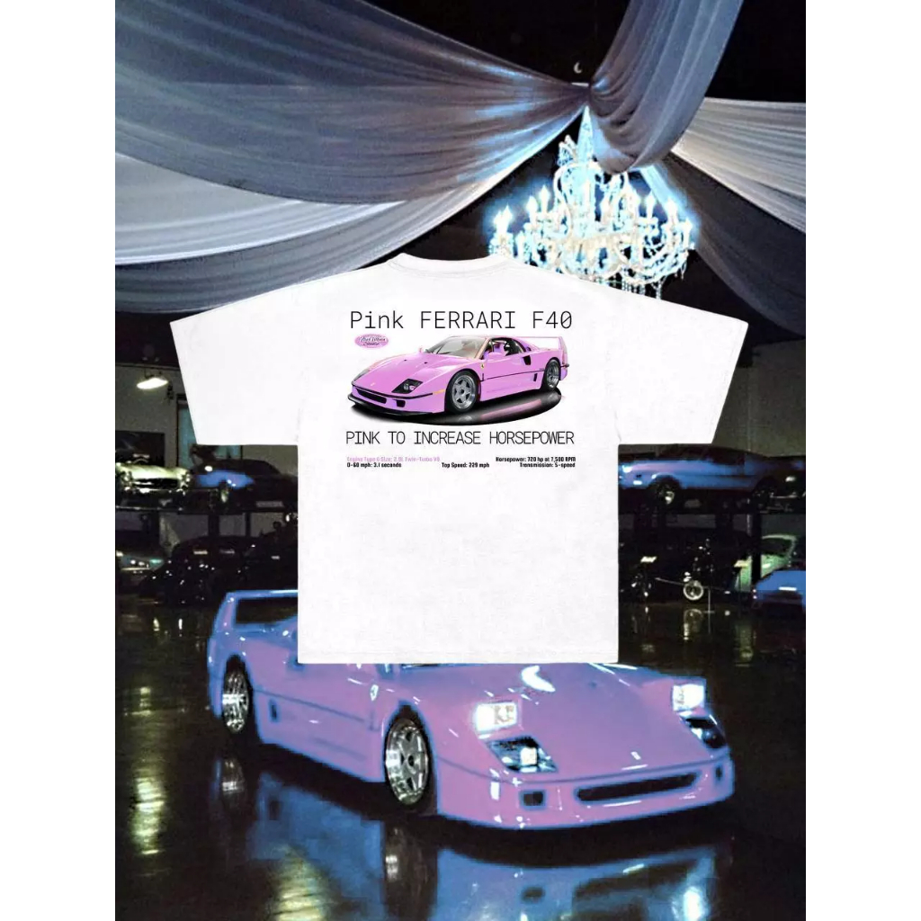 เสื้อยืด KATUN Pink Ferrari F40 / เสื้อยืดผ้าฝ้ายหวี 24s พรีเมี่ยม | Unisex ผู้ชายผู้หญิง