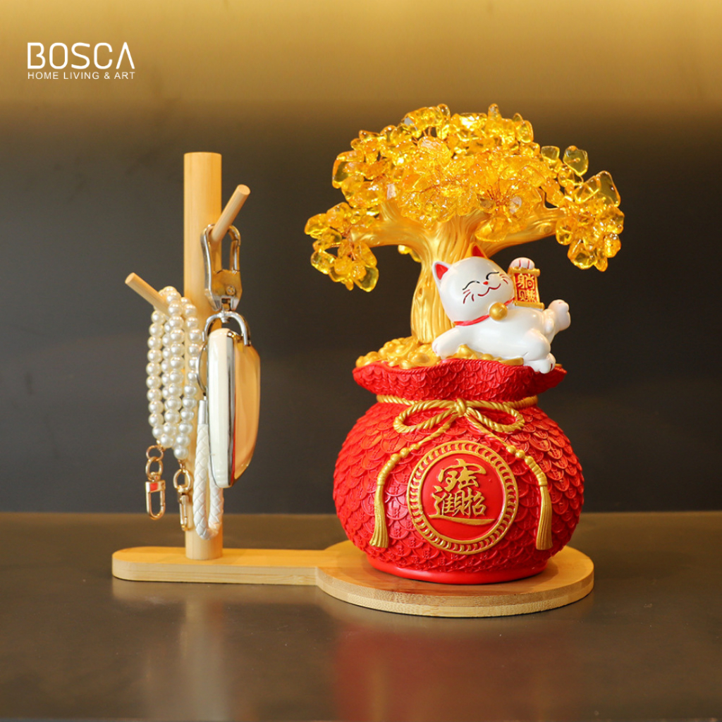 Bosca Living - Lucky Cat Golden Tree / Fengshui Lucky Money Tree Display / Money Tree Display / Luck
