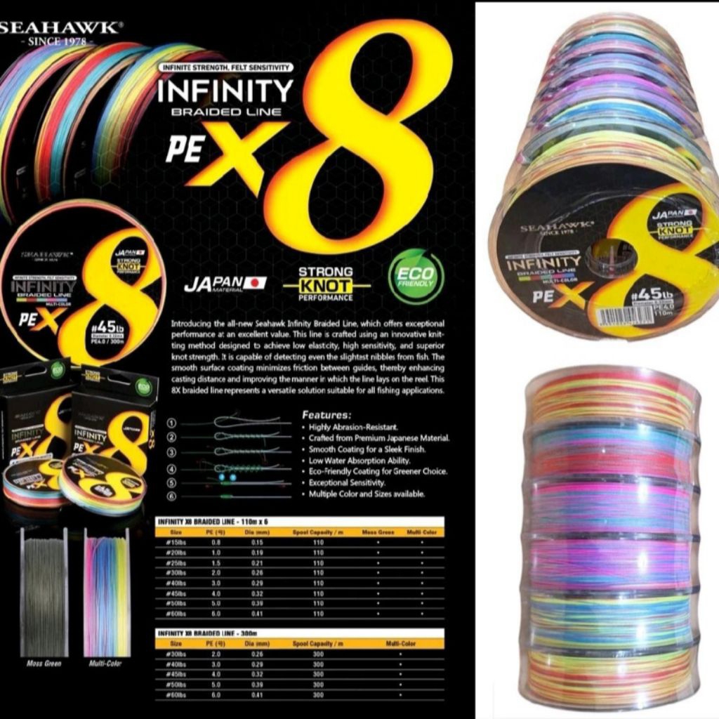 PE seahawk infinity X8 หลากสี 110m PE 0.8 1 1.5 2 3 เชื่อมต่อสายตกปลาสายถักแข็งแรง
