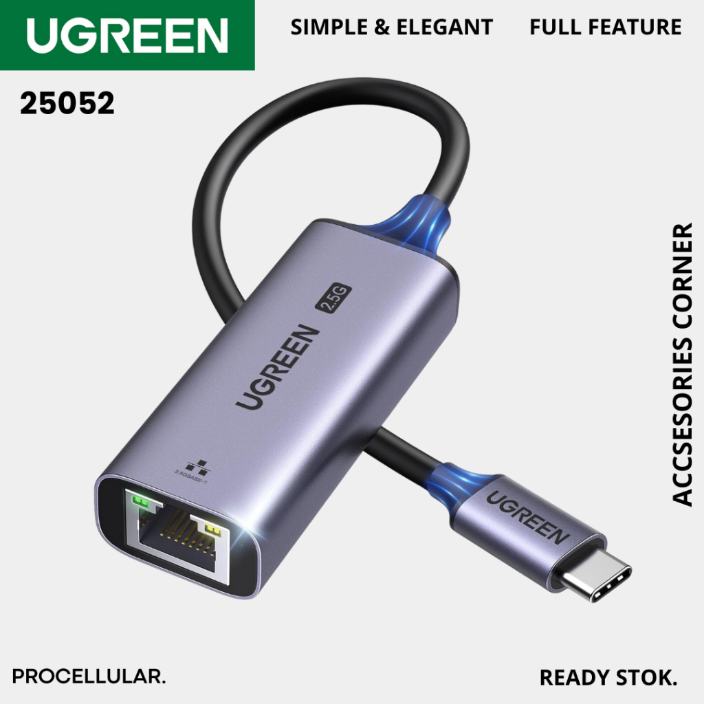 Ugreen อะแดปเตอร์อีเธอร์เน็ต USB C ถึง RJ45 สูงถึง 2500Mbps 25052