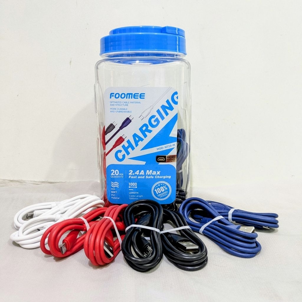 FOOMEE NT23-M (1 กระปุก มี 20) สายเคเบิลข้อมูล USB-A To Micro Safe And Fast Charging 2.4A 100Cm