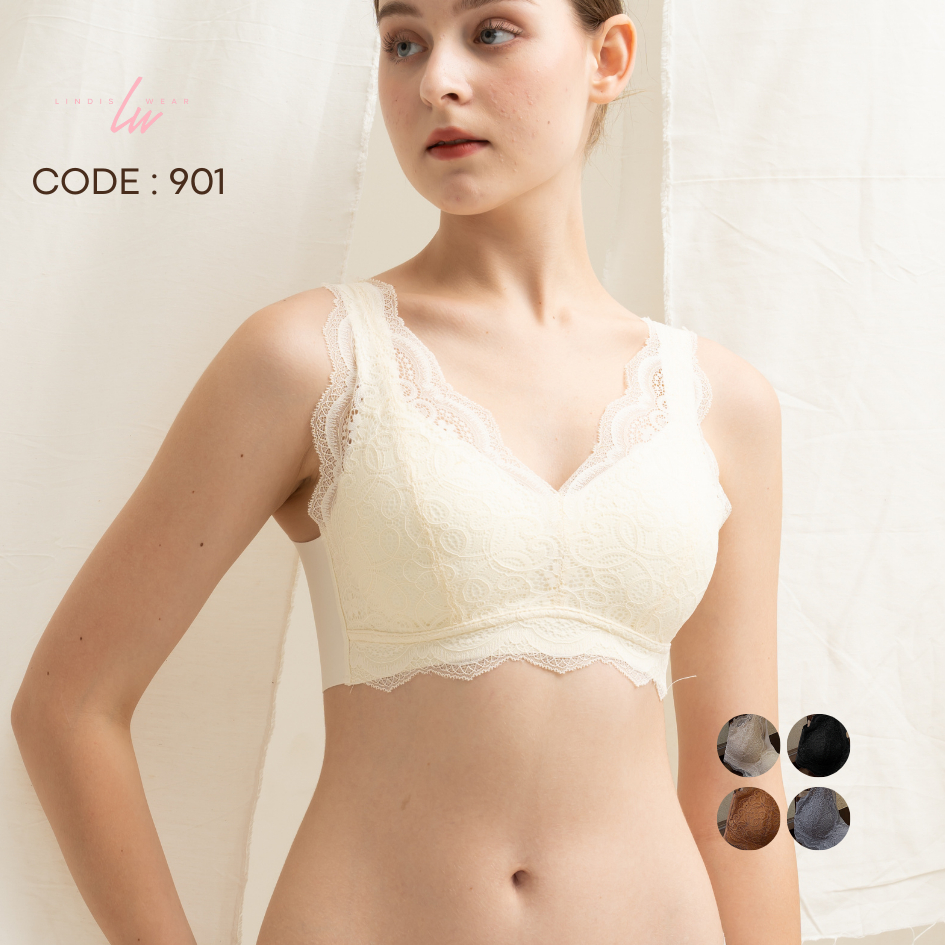 (1PCS) 901 LD 70-115CM PREMIUM SEAMLESS BRA WIRELESS LACE BRA พร้อมตะขอ ANTI-TRACE