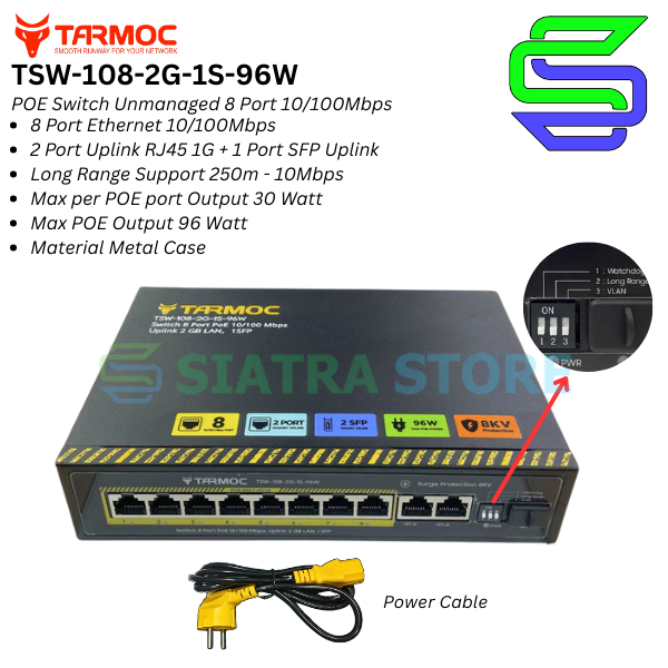 Tarmoc TSW-108-2G-1S-96W 8 พอร์ต 10/100 POE 802.3af/at POE Switch 96W