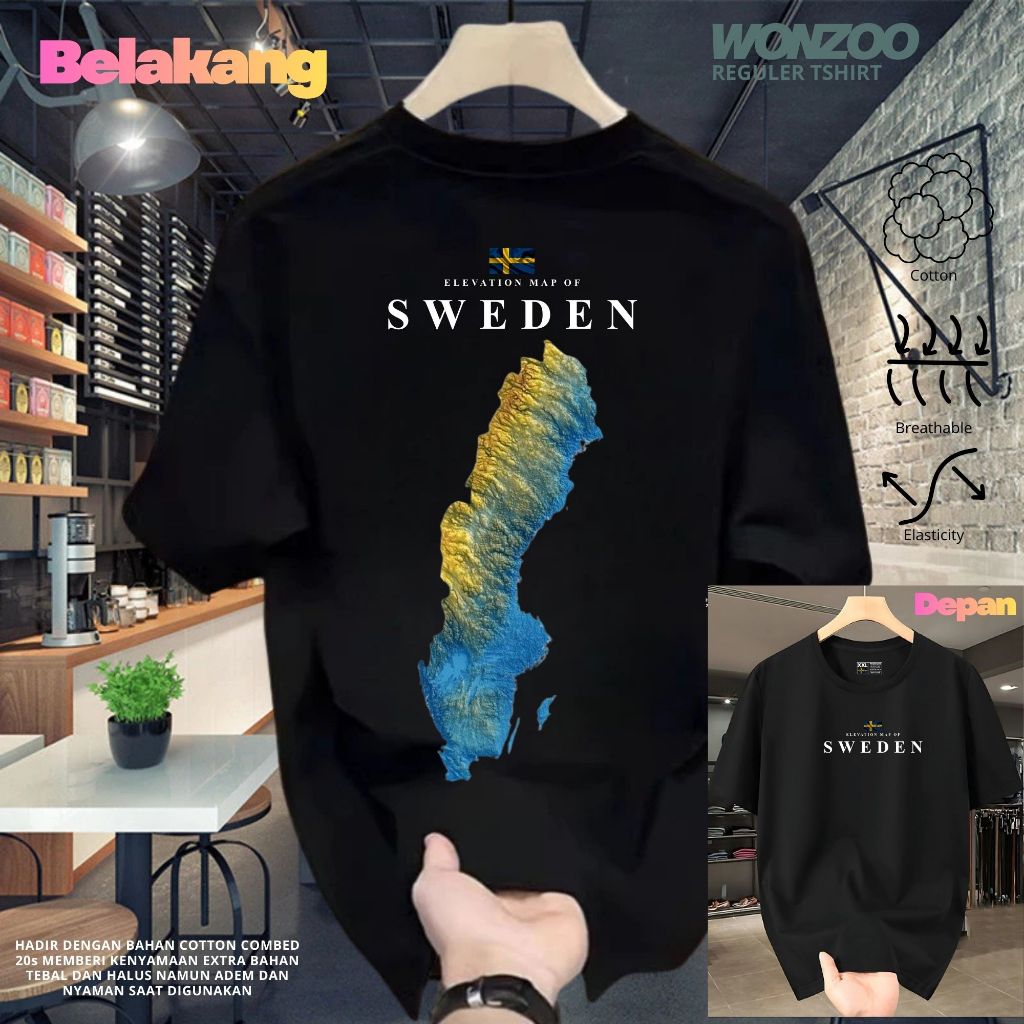 SWEDEN SWEDEN คุณภาพระดับพรีเมียม SOUVENIR TSHIRT