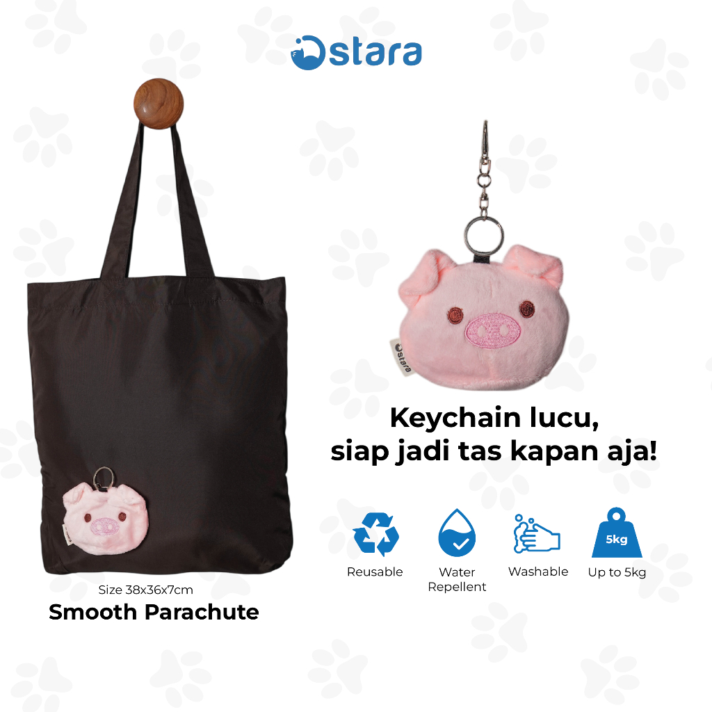 GANTUNGAN Ostara พวงกุญแจ Piglet - กระเป๋าช้อปปิ้งแบบพับได้ Travel Tote Bag พวงกุญแจพับได้