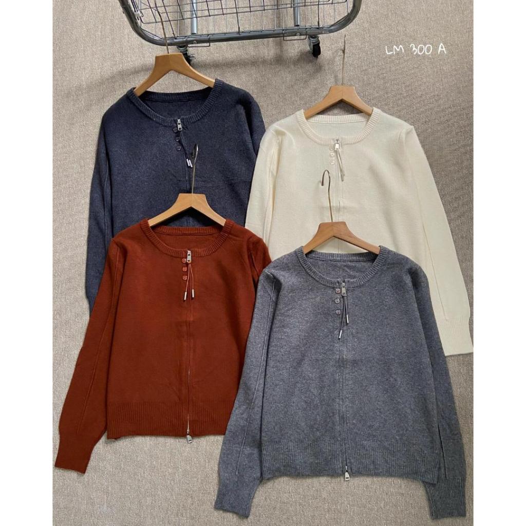 HAPPY SHOP - WOMENS KNIT CARDIGAN TOP LM300A 300 DOUBLE ZIPPER PREMIUM KNIT, MODERN, FASHIONABLE