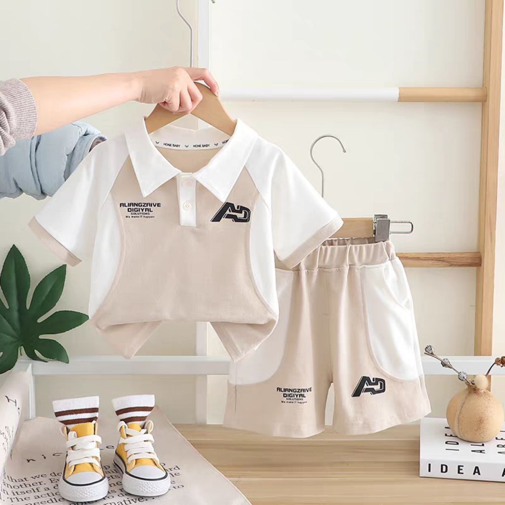 AD ชุดสูทโปโลสําหรับเด็กอายุ 1-6 ปี - ชุดเสื้อคอปกและกางเกงขาสั้น