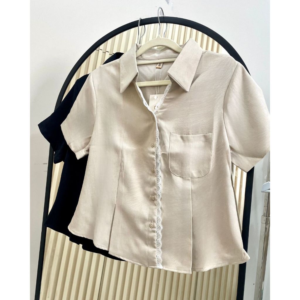 [REAL PHOTO PREMIUM COOL MATERIAL] Bloobel - ( BPD183) เสื้อคอปกแขนสั้นผู้หญิงลูกไม้สไตล์เกาหลี