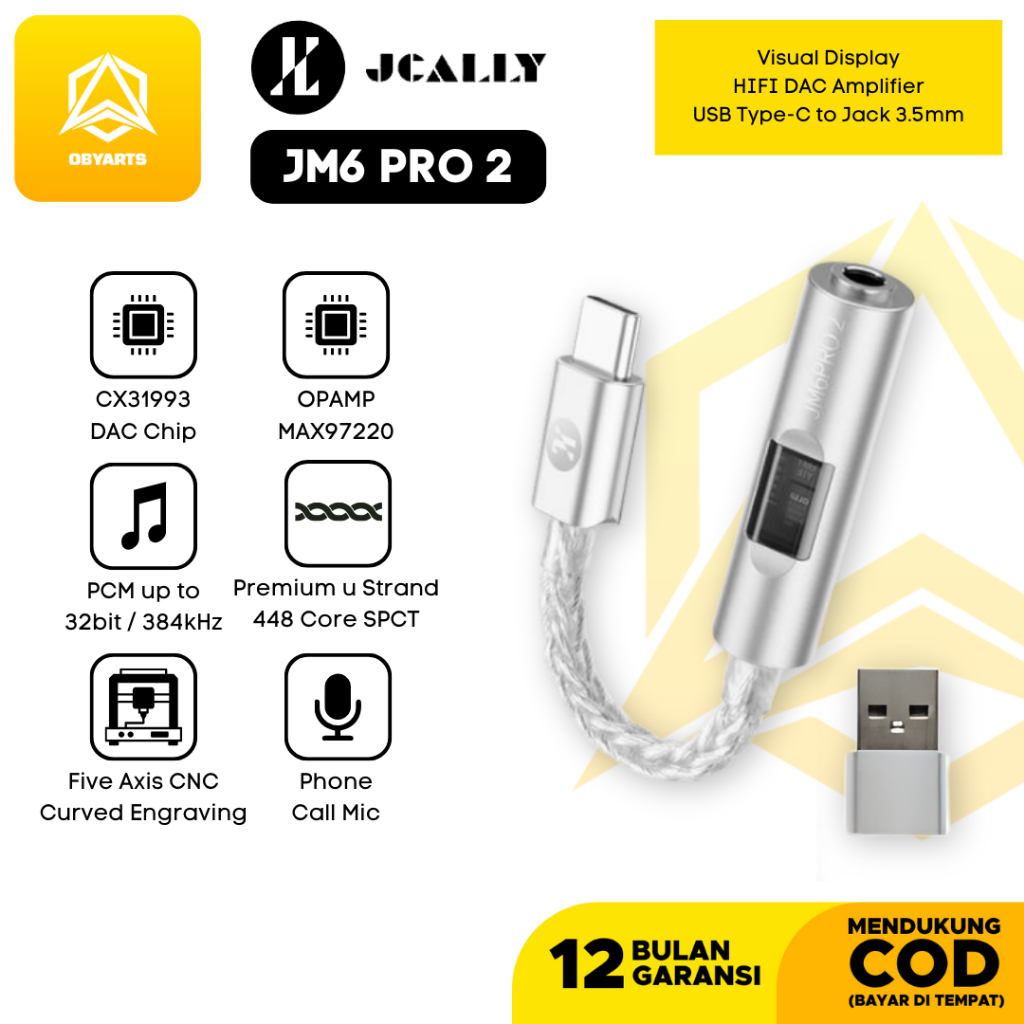 JCALLY JM6PRO2 / JM6 PRO 2 CX3193 อะแดปเตอร์ดองเกิลแบบพกพา USB DAC / AMP ประเภท C ถึงแจ็ค 3.5 มม.