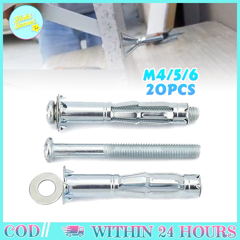 20PCS แจ็ค Nut Hollow Wall Anchor M4 M5 M6 ยิปซั่ม Anchor Bolts สําหรับ Hollow Walls และยิปซั่มบอร์ด