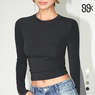 99kOUTLET Women Slim Fit Crop Top Long Sleeve Crew Neck 3348 (S/M/L/XL)