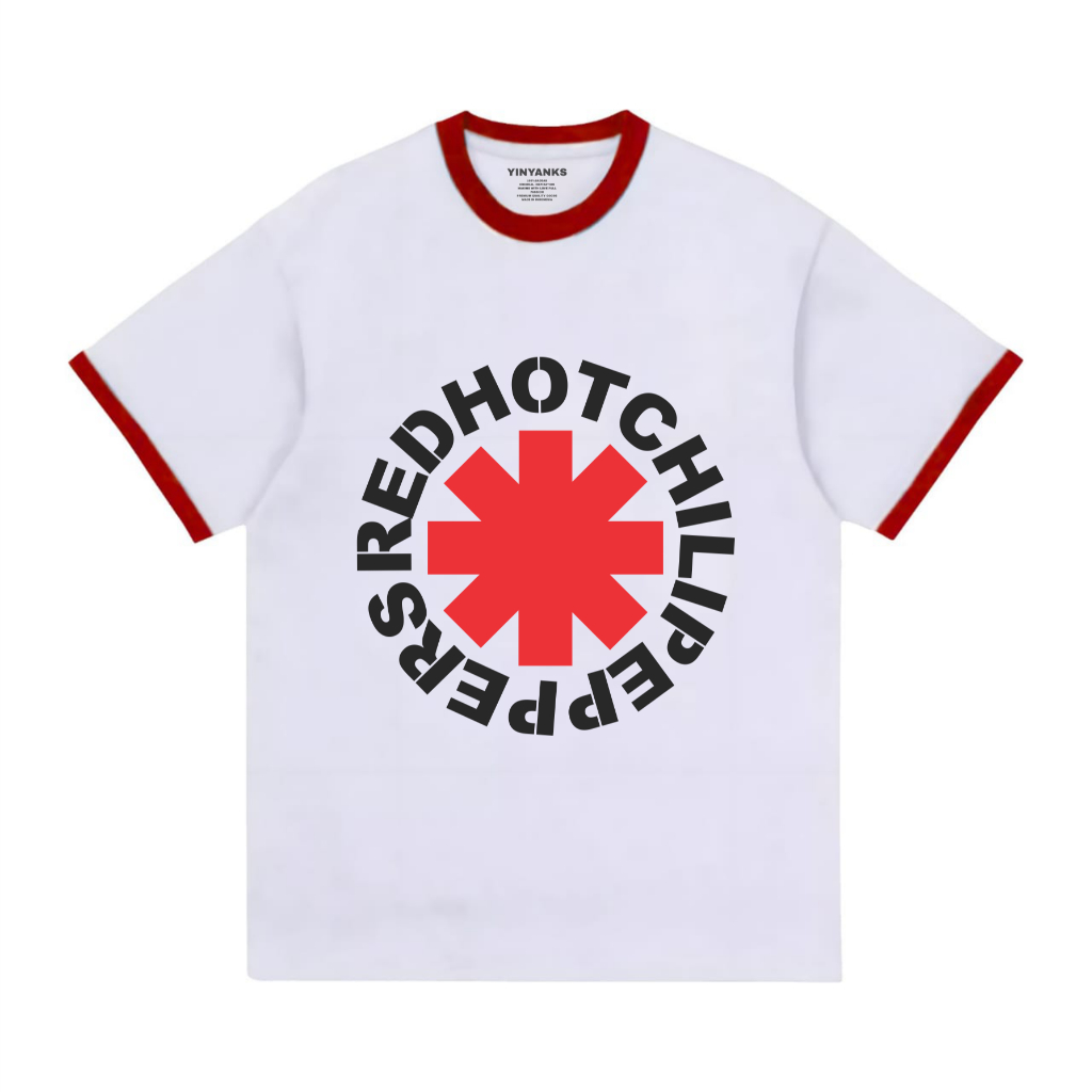 The Getooxs - เสื้อยืด Ringertee RHCP Logo เสื้อยืดคู่รักเพลง unisex หวี 24s