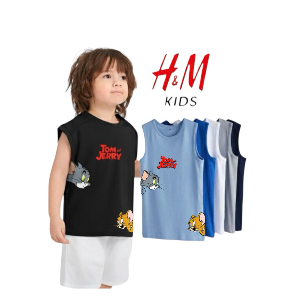 HNM KIDS VEST TOP / TANK TOP หวีผ้าฝ้าย Unisex (1-12 ปี) TOM & JERRY