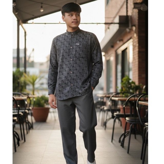 เสื้อเชิ้ต koko สําหรับผู้ชายผู้ใหญ่, komko แขนยาว, jaguar ระดับพรีเมียม kairos motif