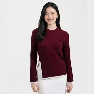 Nola Blouse Snowrib I Blouse Wanita Lengan Panjang Belah Samping Snowrib | Atasan Knit Wanita