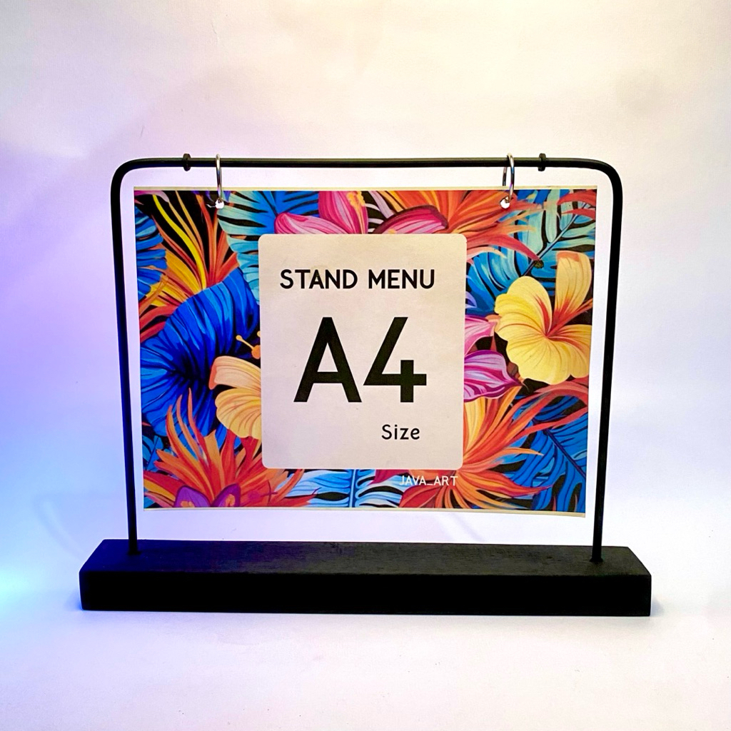 A4 LANDSCAPE BLACK EDITION INDUSTRAL RING MENU STAND CALENDAR PHOTO TABLE MENU WOODEN RESDERS STAND