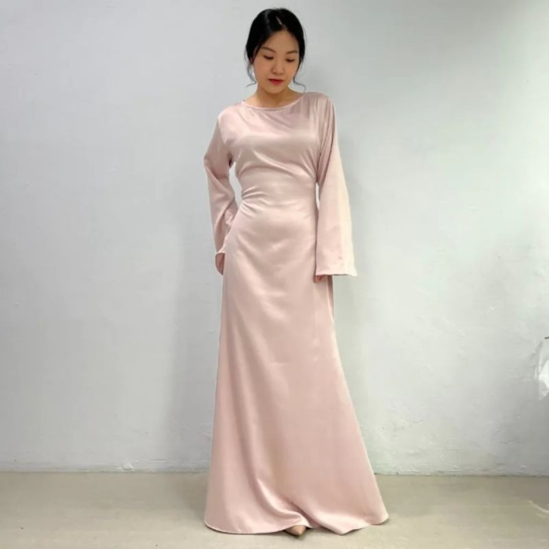 PREMIUM SILK SATIN DRES/GAMIS WITH BACK DRESS FIT BODY / LUXE SATIN GOWN
