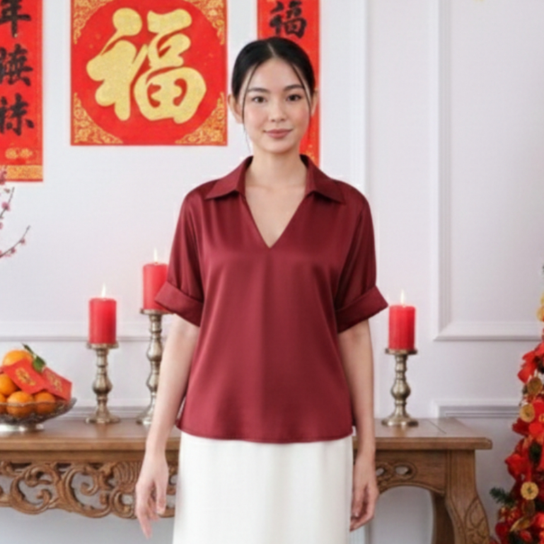 MKY CLOTHING YEOHEE BLOUSE V-NECK SHORT SLEEVE BLOUSE (LUNAR COLLECTION)