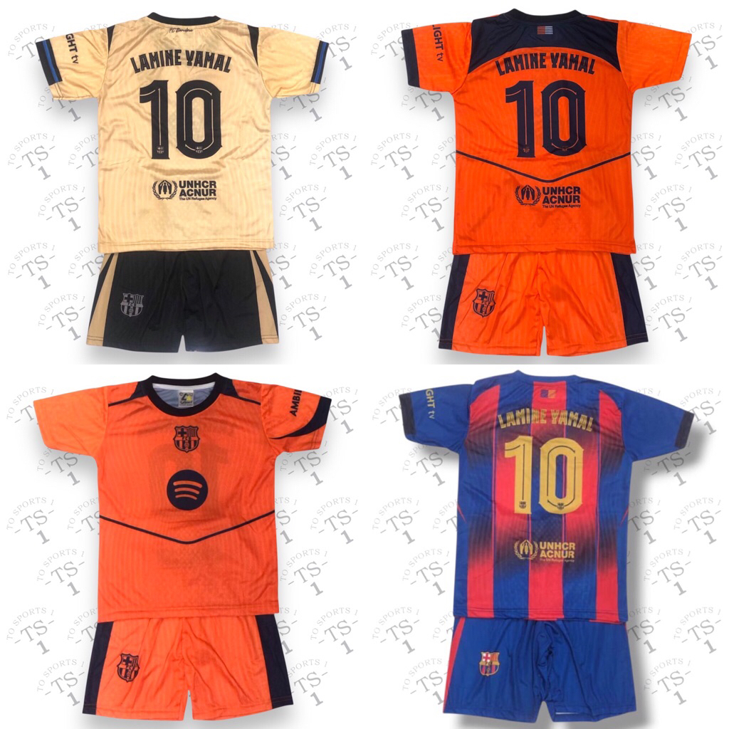 BARCELONA FC KIDS FOOTBALL JERSEY SET MADE IN HYGET PRINTING MATERIAL, ANTI-FADE / LAST HOME AWAY CL