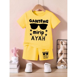 Stelan Anak Unisex Ganteng Mirip Ayah Kacamata Usia 2-12 Th Pakaian Set Lembut Oblong Set Celana COD