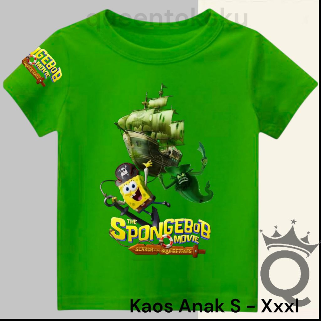 HIJAU SpongeBob เสื้อผ้าเด็ก ภาพยนตร์ Flying Dutchman Green Ghost โลโก้มือ