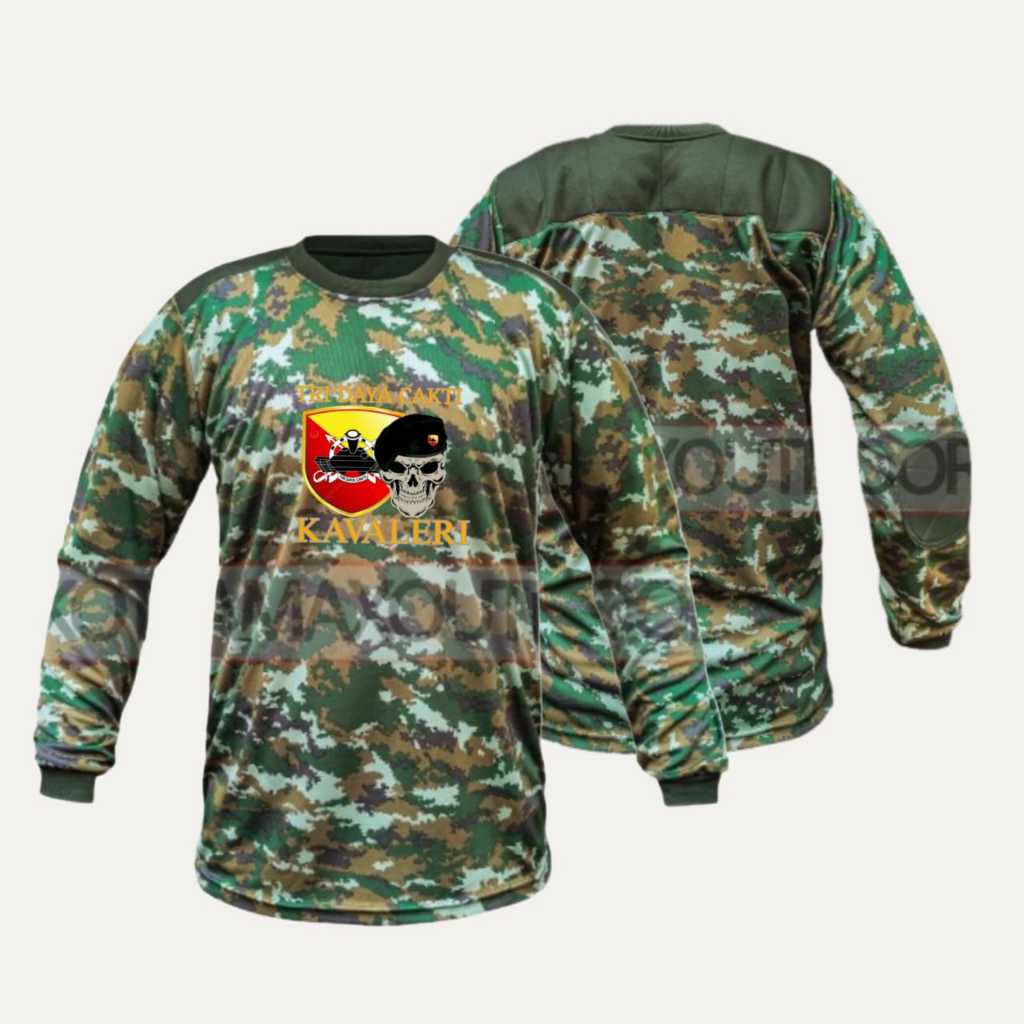 SIKU TNI Sage สีเขียว TRIDAYA CERTI KAVALERI Camouflage เสื้อยืดแขนยาวแห้ง Fit ข้อศอกและไหล่หนาฟองน้